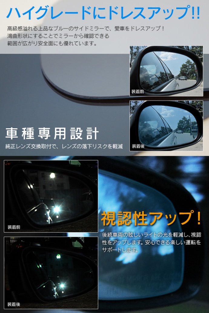 Azzurri】 ブルーミラー トヨタ 80系 VOXY レンズ交換型 広角 撥水 防 ...